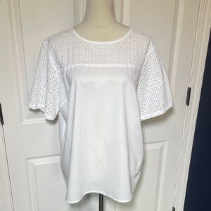 L.L. Bean White Eyelet 100% Cotton Blouse Short Sleeve Size XL